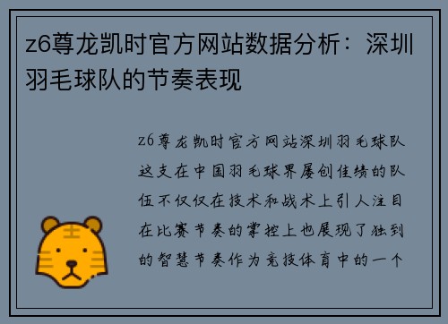 z6尊龙凯时官方网站数据分析：深圳羽毛球队的节奏表现