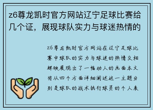 z6尊龙凯时官方网站辽宁足球比赛给几个证，展现球队实力与球迷热情的精彩瞬间