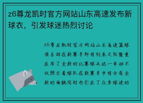 z6尊龙凯时官方网站山东高速发布新球衣，引发球迷热烈讨论