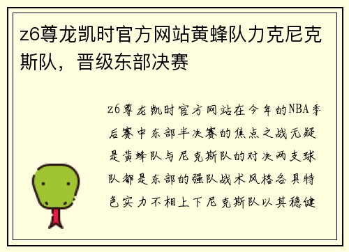z6尊龙凯时官方网站黄蜂队力克尼克斯队，晋级东部决赛